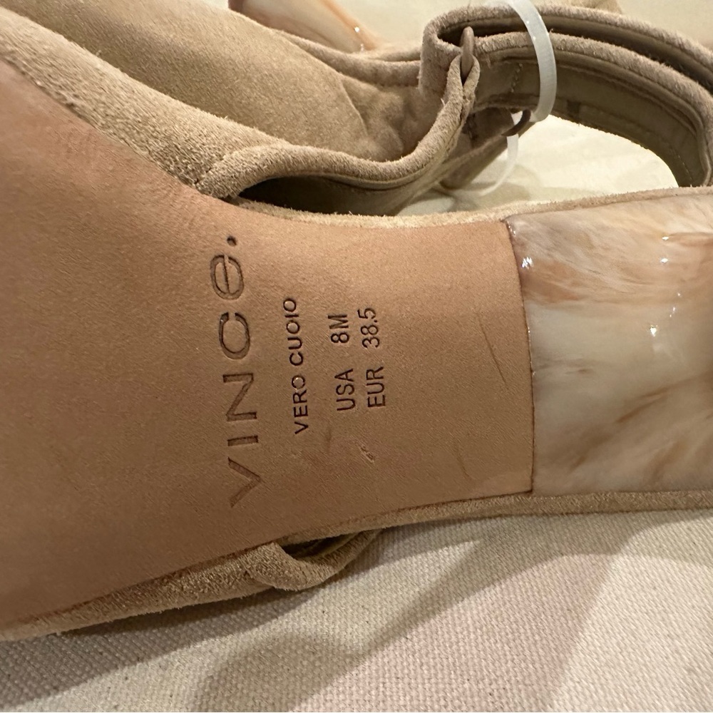 Vince Tan Suede Slingback Peep-Toe Heels - Picture 8 of 13